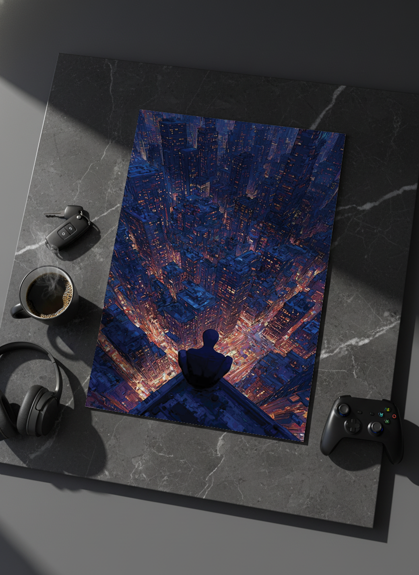 Printed 4K Ultra Gloss Metal Frame A3 Size | Spider-Man Rooftop Aura Print | 1.2mm Premium Thickness Wall Frame (12x18 Inches)