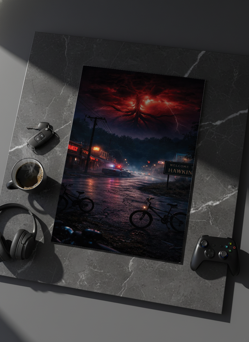 Printed 4K Ultra Gloss Metal Frame A3 Size | STRANGER THINGS-Unseen Layers Print | 1.2mm Premium Thickness Wall Frame (12x18 Inches)