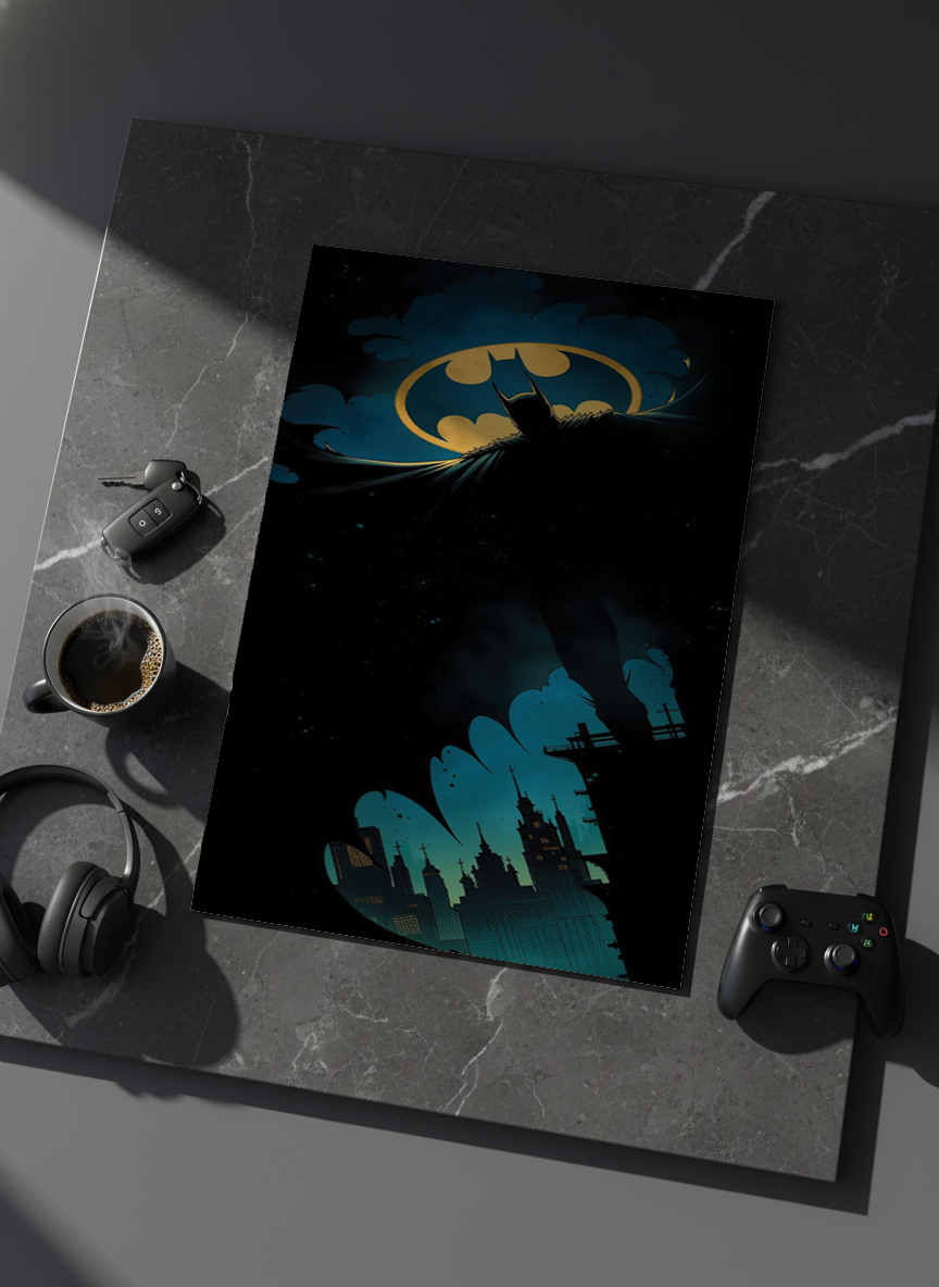 Printed 4K Ultra Gloss Metal Frame A3 Size | Dark Batman Print | 1.2mm Premium Thickness Wall Frame (12x18 Inches)