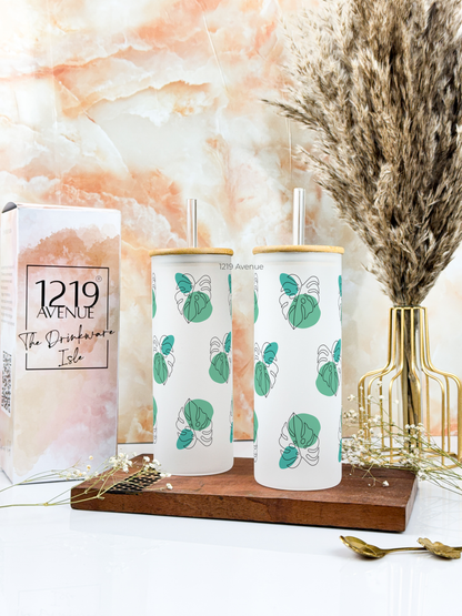 Frosted Grande Sipper 650ml| Monstera All Over Print| 20oz Tall Tumbler with straw and lid