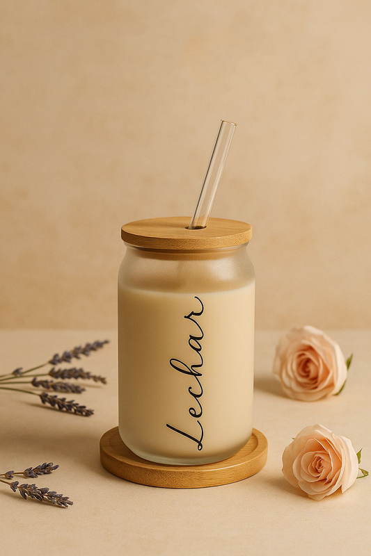 Personalized Frosted Can Sipper 500ml| Name Customized| Coffee Glass Tumbler with straw and lid 18oz