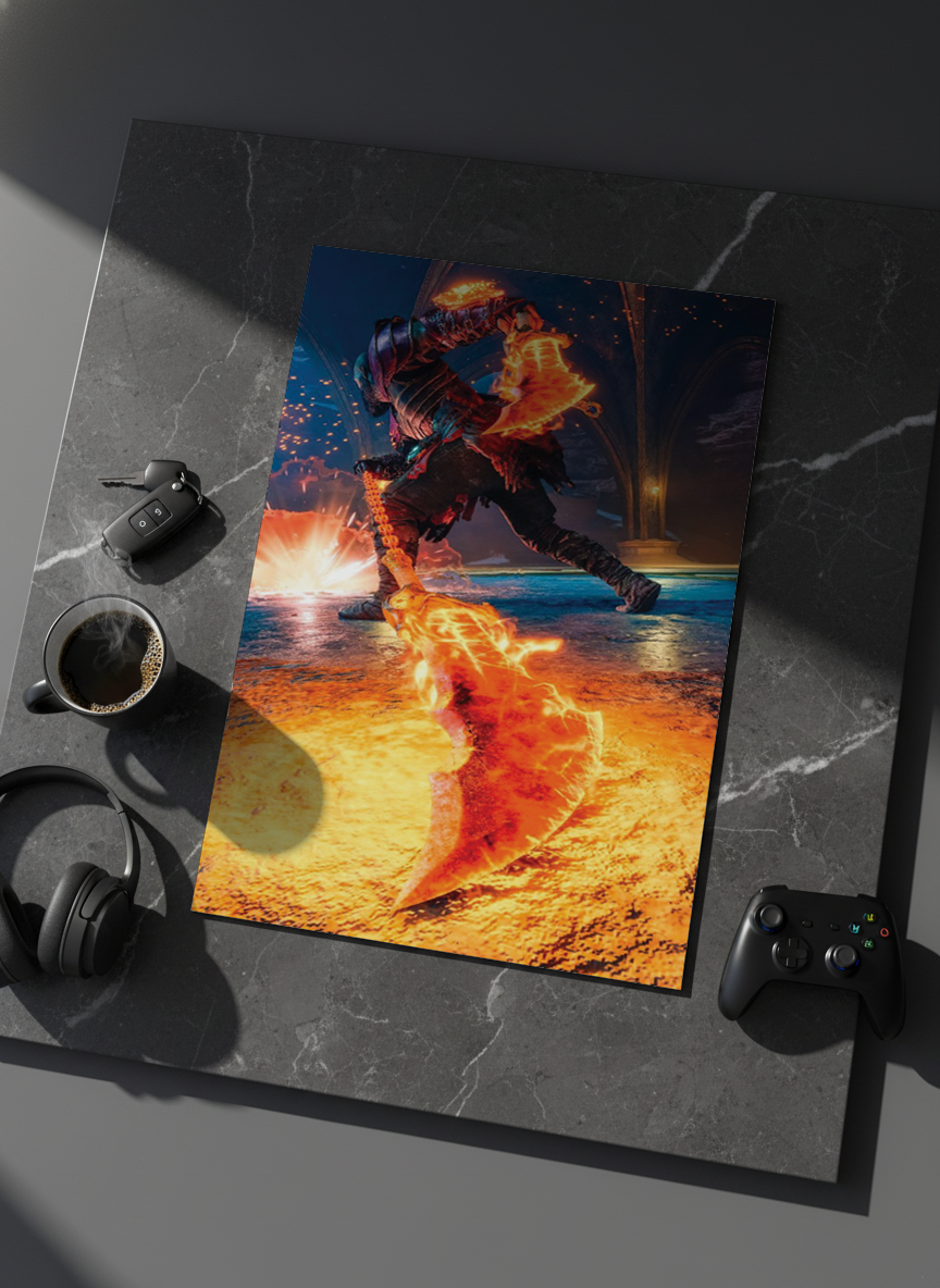 Printed 4K Ultra Gloss Metal Frame A3 Size | Flame Rage Unleashed Print | 1.2mm Premium Thickness Wall Frame (12x18 Inches)