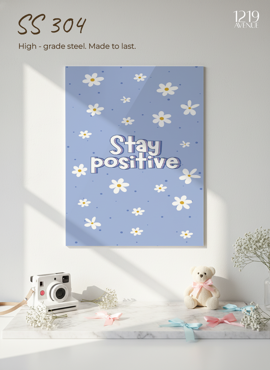 Printed 4K Ultra Gloss Metal Frame A3 Size | Blue Bloom Positivity Print | 1.2mm Premium Thickness Wall Frame (12x18 Inches)