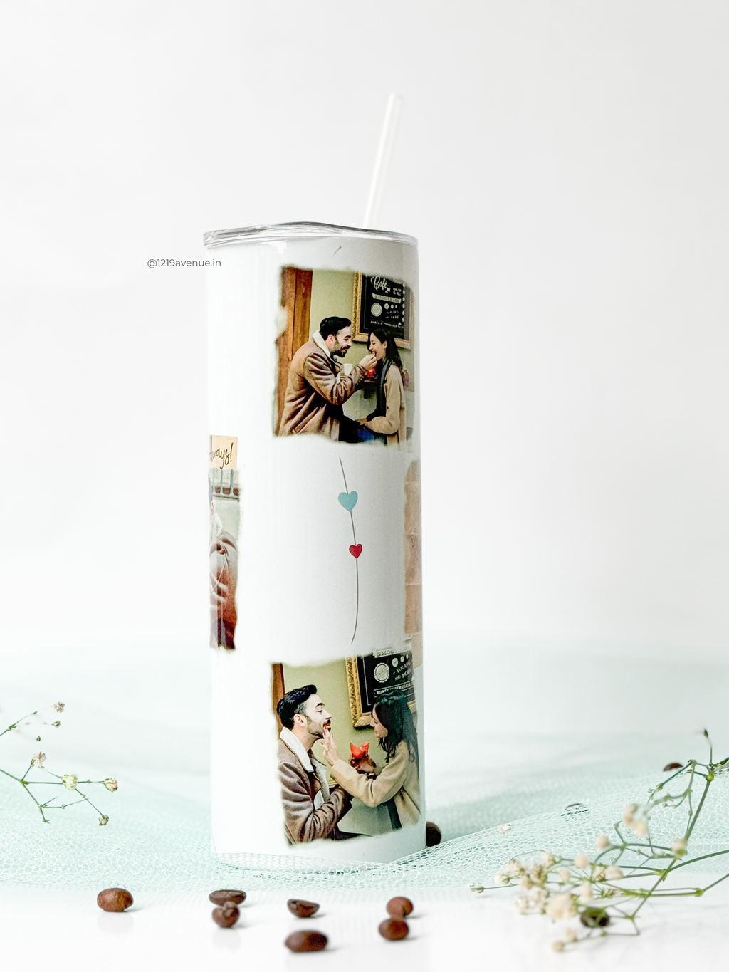 Personalized Colossal Tumbler 700ml with Straw | 6 Photo Collage Print | Double Walled Insulated Tumbler 7-8 hrs |Heart String