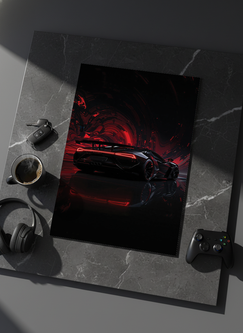 Printed 4K Ultra Gloss Metal Frame A3 Size | Midnight Redline Print | 1.2mm Premium Thickness Wall Frame (12x18 Inches)