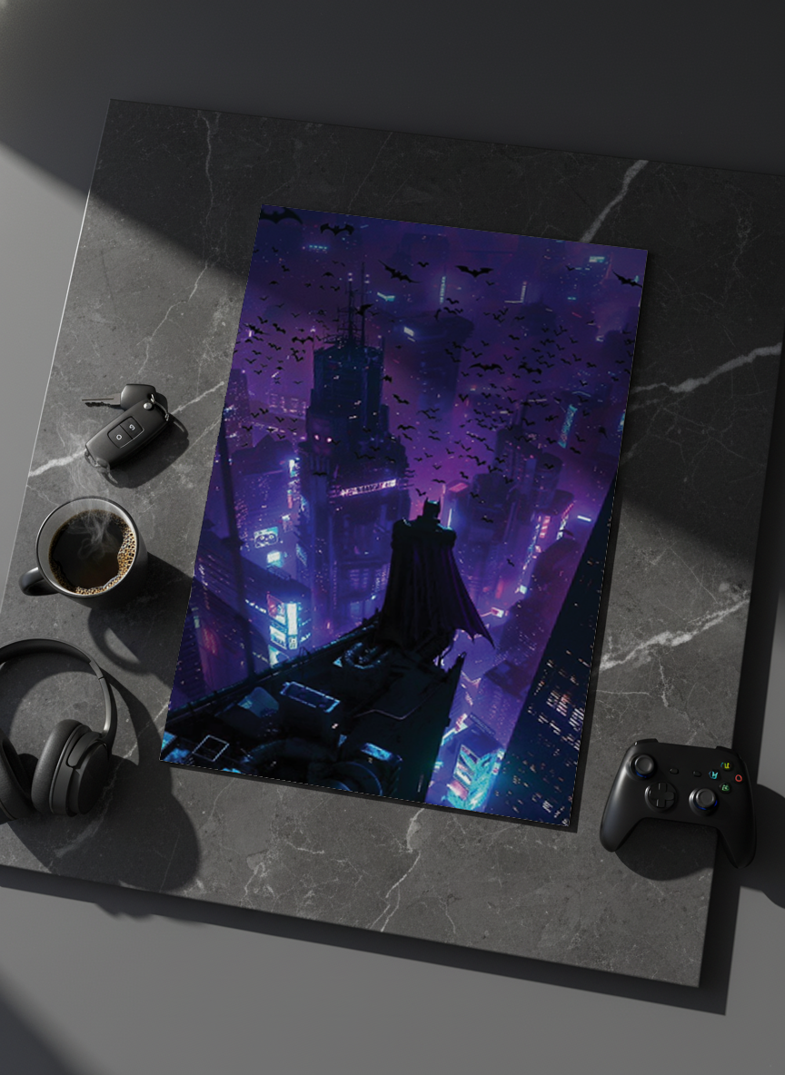 Printed 4K Ultra Gloss Metal Frame A3 Size | Batman Gotham Nights Print | 1.2mm Premium Thickness Wall Frame (12x18 Inches)