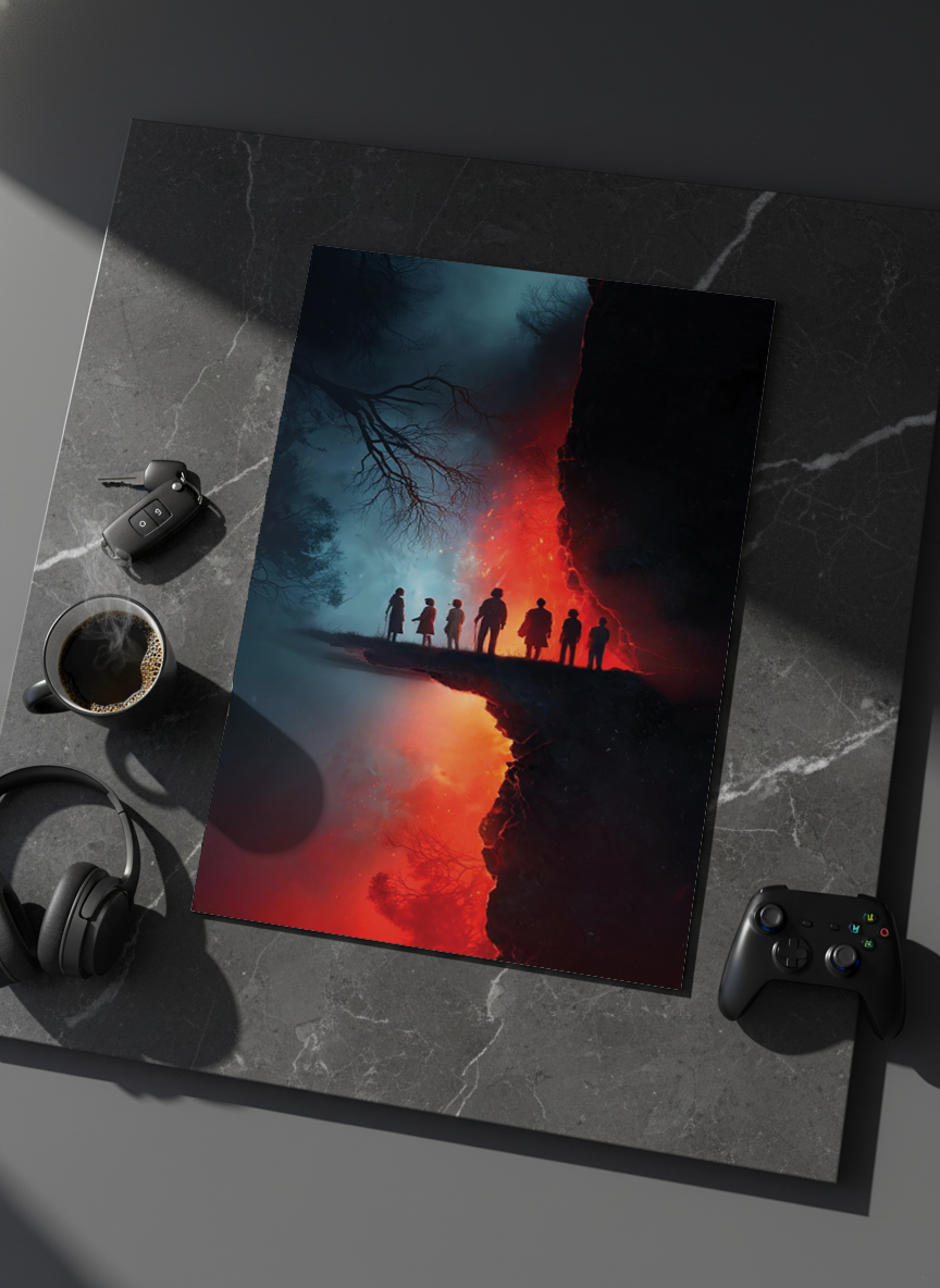 Printed 4K Ultra Gloss Metal Frame A3 Size | STRANGER THINGS-Parralel Edge Print | 1.2mm Premium Thickness Wall Frame (12x18 Inches)