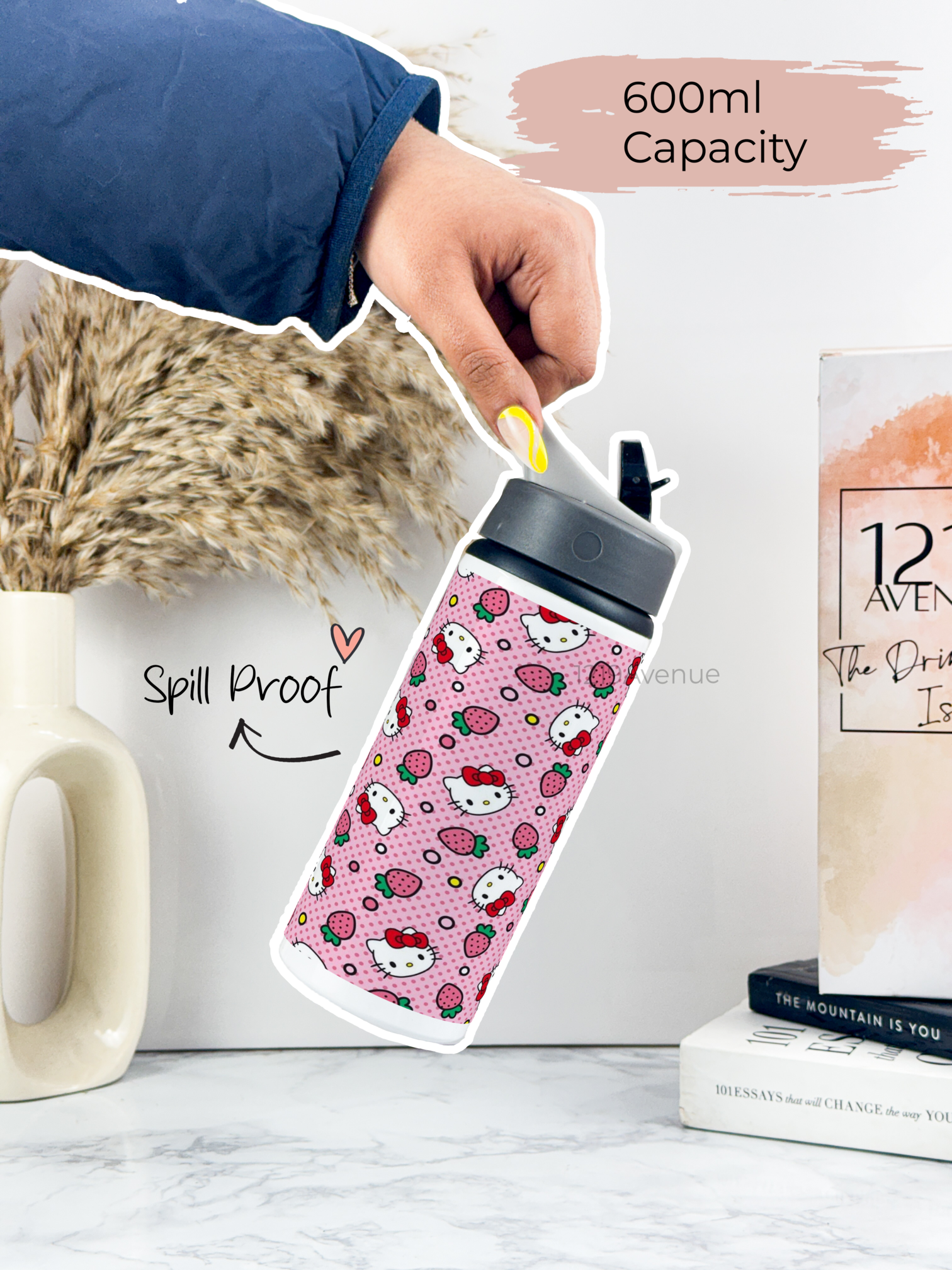 750ml Printed Fun-Sip Water Bottle | Hello Kitty Print | For Kids, School, Sports | Sipper Bottle with Carry Handle, Durable & Stylish 1219 Avenue