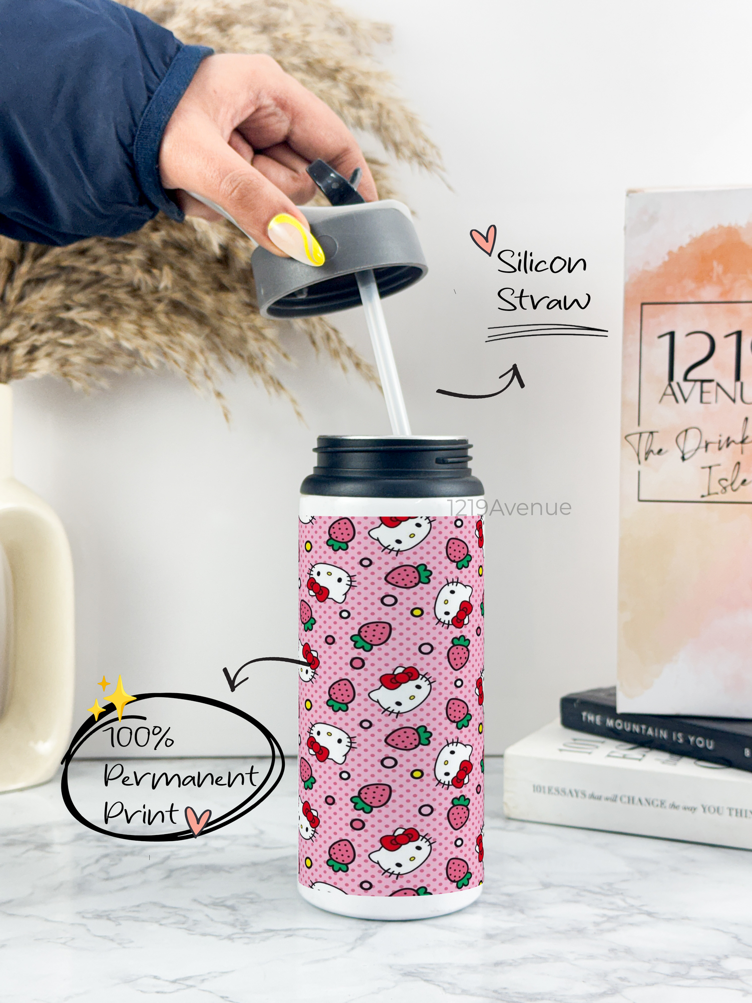 750ml Printed Fun-Sip Water Bottle | Hello Kitty Print | For Kids, School, Sports | Sipper Bottle with Carry Handle, Durable & Stylish 1219 Avenue