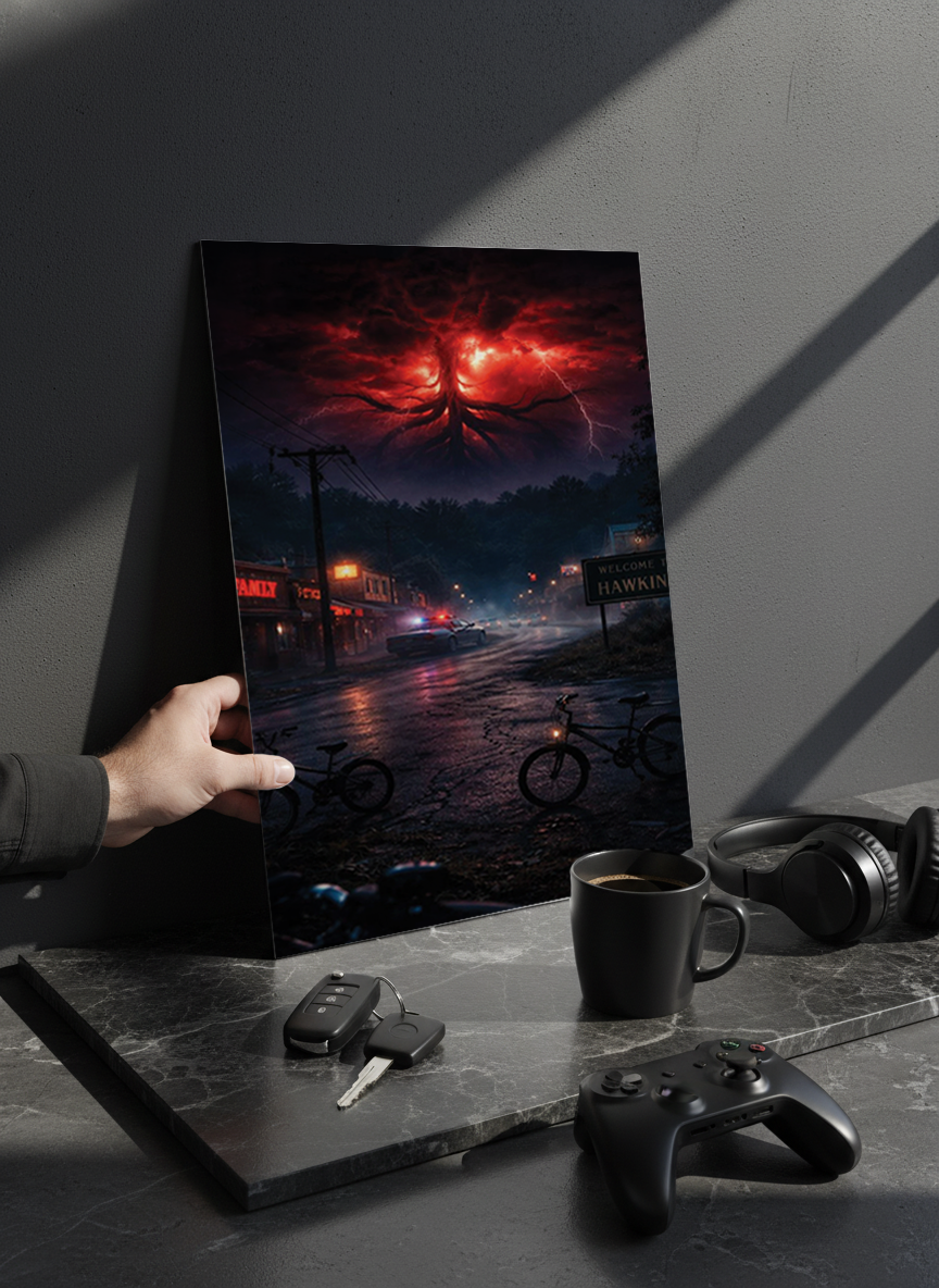 Printed 4K Ultra Gloss Metal Frame A3 Size | STRANGER THINGS-Unseen Layers Print | 1.2mm Premium Thickness Wall Frame (12x18 Inches)