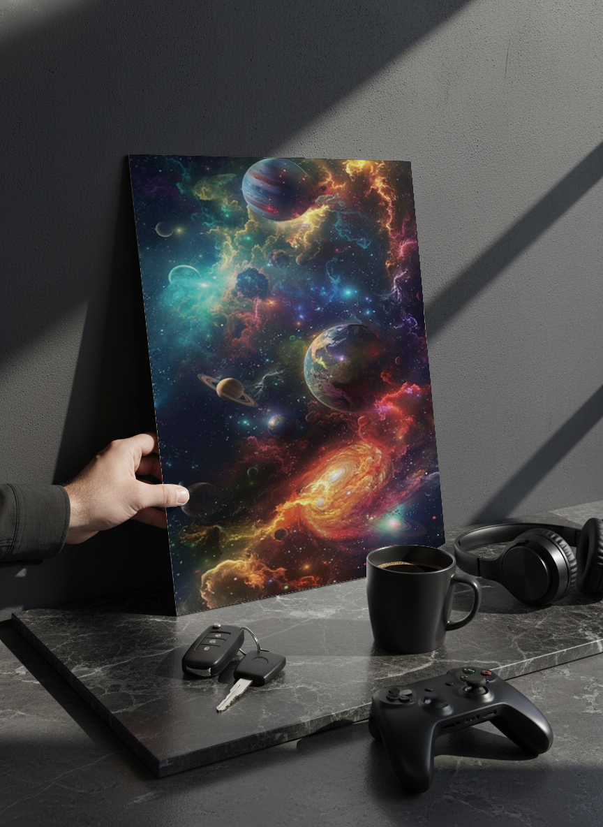 Printed 4K Ultra Gloss Metal Frame A3 Size | Cosmic Dreamscape Print | 1.2mm Premium Thickness Wall Frame (12x18 Inches)