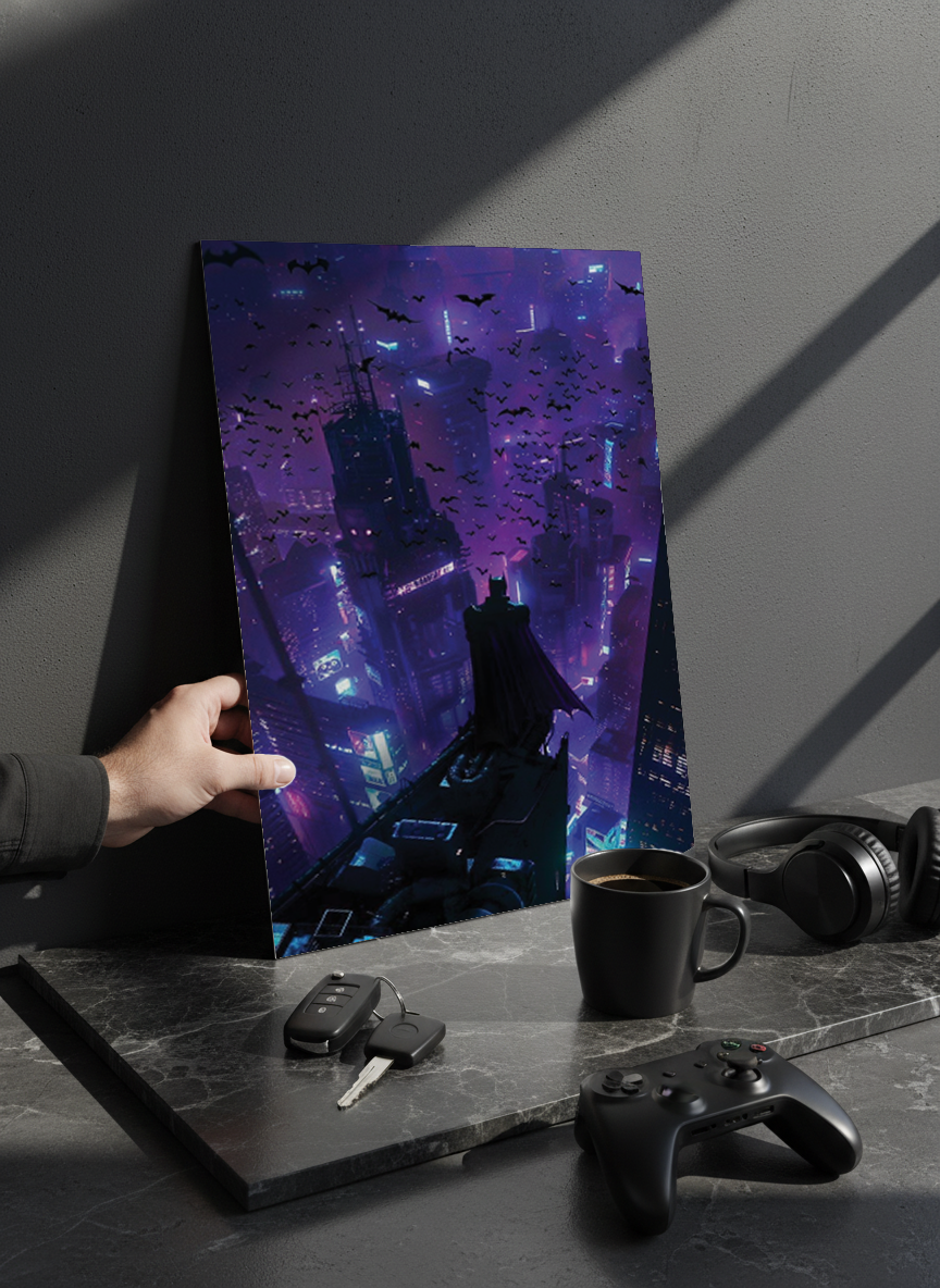 Printed 4K Ultra Gloss Metal Frame A3 Size | Batman Gotham Nights Print | 1.2mm Premium Thickness Wall Frame (12x18 Inches)
