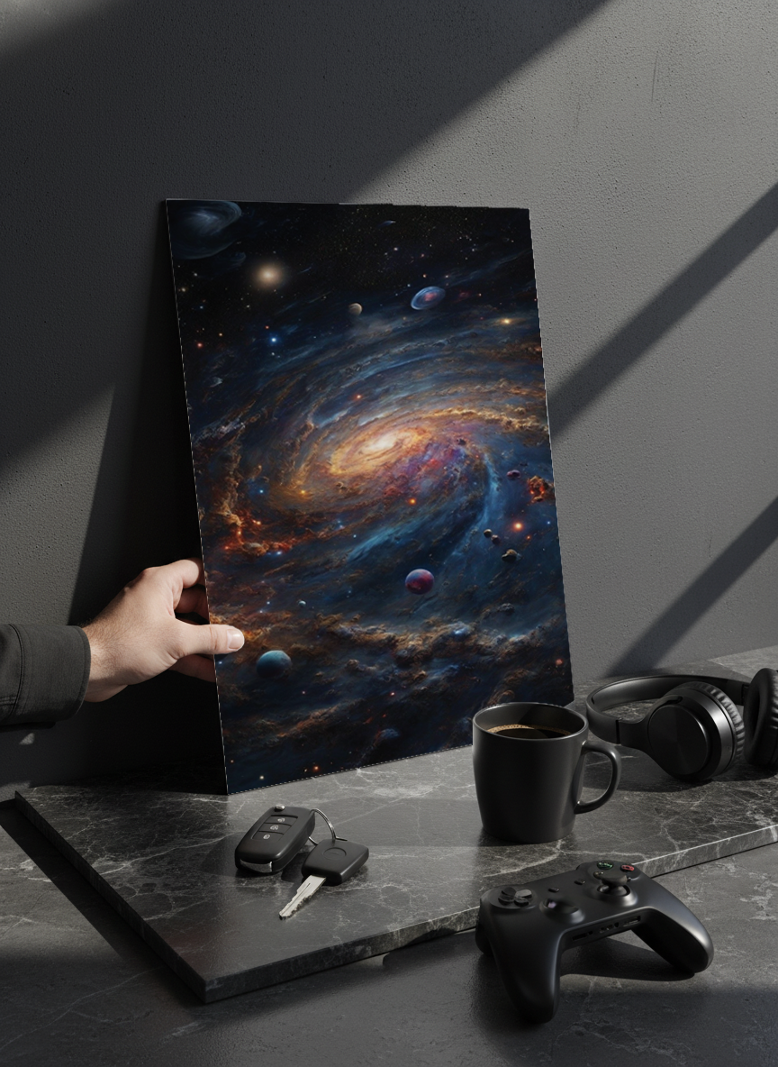 Printed 4K Ultra Gloss Metal Frame A3 Size | Cosmic Infinity Vibes Print | 1.2mm Premium Thickness Wall Frame (12x18 Inches)