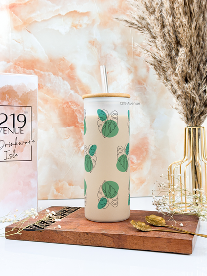 Frosted Grande Sipper 650ml| Monstera All Over Print| 20oz Tall Tumbler with straw and lid