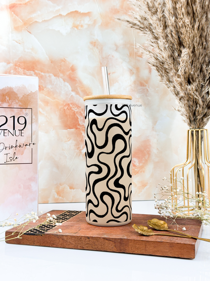 Frosted Grande Sipper 650ml| Aesthetic Swirls Print| 20oz Tall Tumbler with Straw and Lid