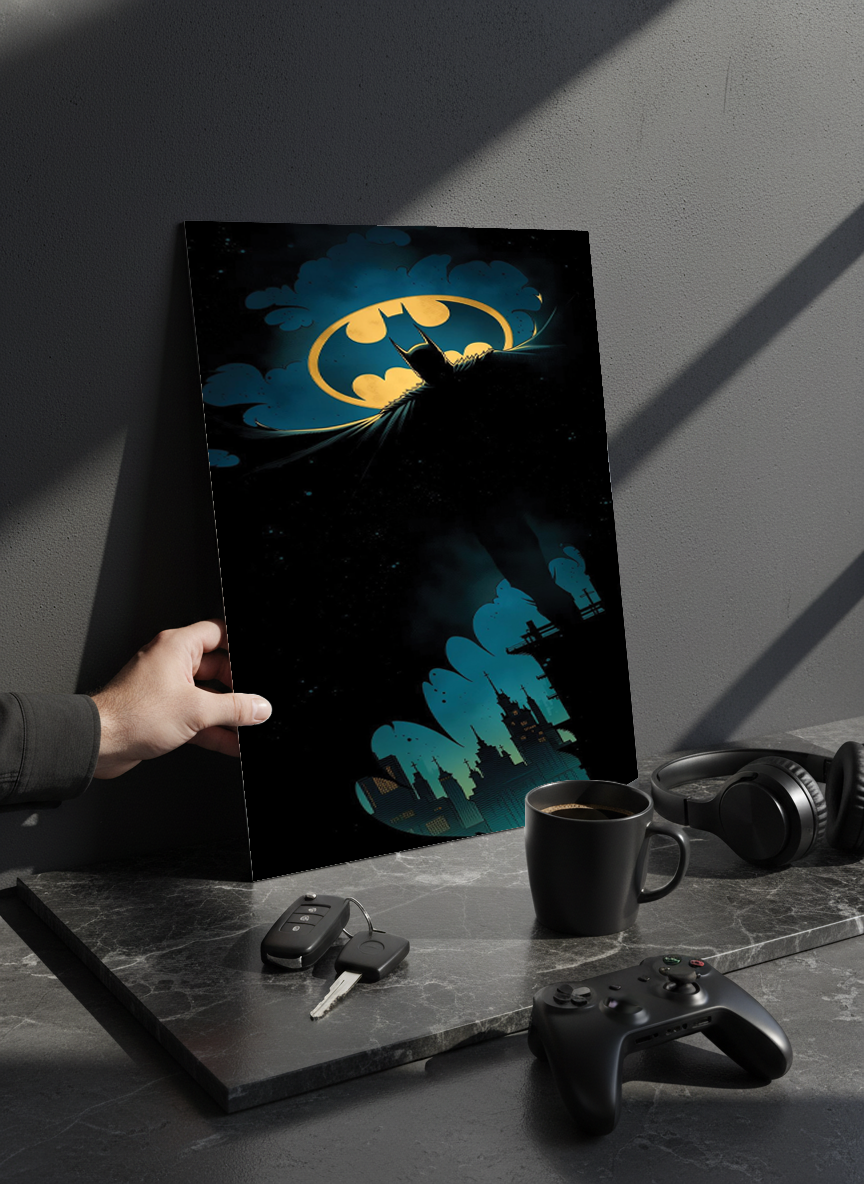 Printed 4K Ultra Gloss Metal Frame A3 Size | Dark Batman Print | 1.2mm Premium Thickness Wall Frame (12x18 Inches)