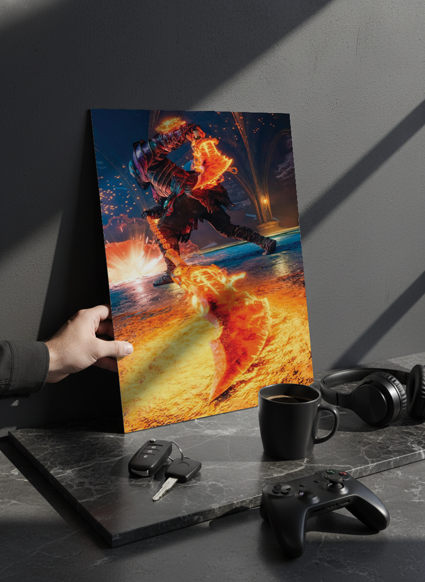 Printed 4K Ultra Gloss Metal Frame A3 Size | Flame Rage Unleashed Print | 1.2mm Premium Thickness Wall Frame (12x18 Inches)