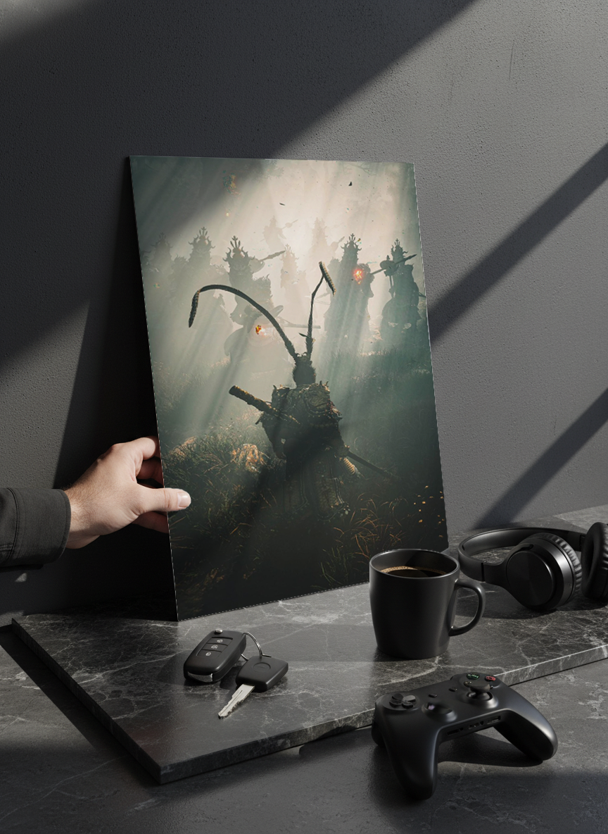 Printed 4K Ultra Gloss Metal Frame A3 Size | Spirit of the Samurai Print | 1.2mm Premium Thickness Wall Frame (12x18 Inches)