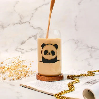 Can Shaped Sipper 500ml| Panda Print | 18oz Can Tumbler with lid, straw and coaster.