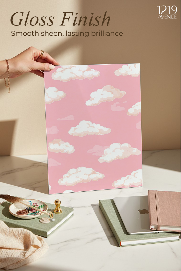 Printed 4K Ultra Gloss Metal Frame A3 Size | Blush Clouds Print | 1.2mm Premium Thickness Wall Frame (12x18 Inches)