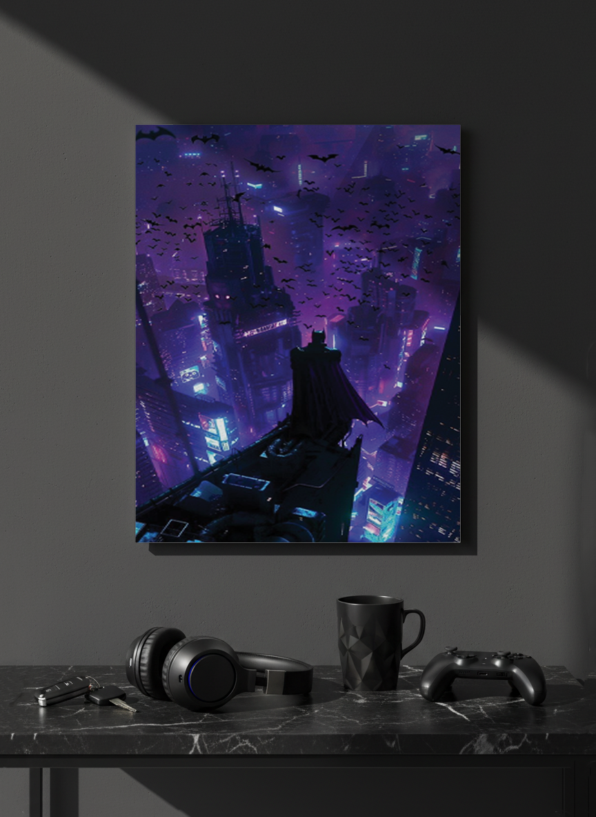Printed 4K Ultra Gloss Metal Frame A3 Size | Batman Gotham Nights Print | 1.2mm Premium Thickness Wall Frame (12x18 Inches)