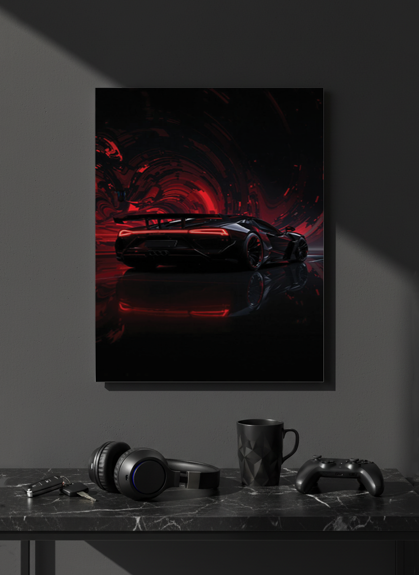 Printed 4K Ultra Gloss Metal Frame A3 Size | Midnight Redline Print | 1.2mm Premium Thickness Wall Frame (12x18 Inches)