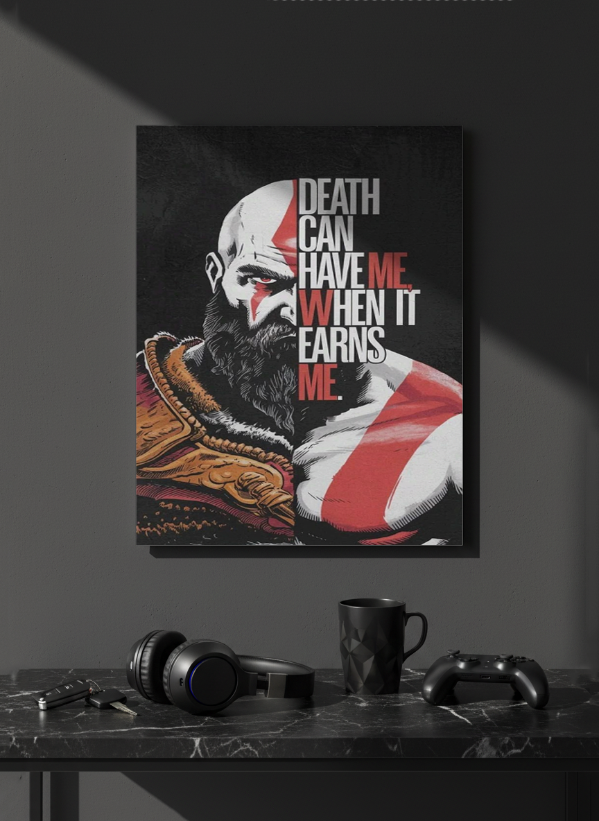 Printed 4K Ultra Gloss Metal Frame A3 Size | Kratos Warrior Spirit Print | 1.2mm Premium Thickness Wall Frame (12x18 Inches)