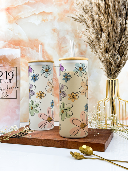 Frosted Grande Sipper 650ml| Floral Bliss Print| 20oz Tall Tumbler with Straw and Lid