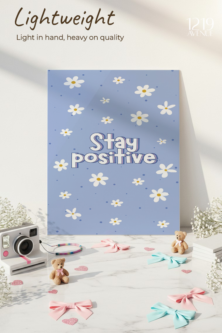 Printed 4K Ultra Gloss Metal Frame A3 Size | Blue Bloom Positivity Print | 1.2mm Premium Thickness Wall Frame (12x18 Inches)