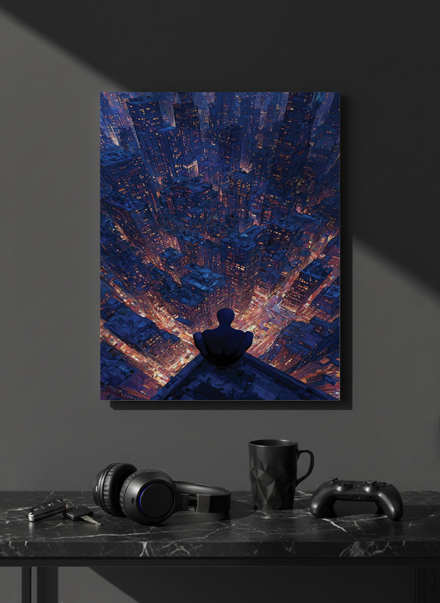 Printed 4K Ultra Gloss Metal Frame A3 Size | Spider-Man Rooftop Aura Print | 1.2mm Premium Thickness Wall Frame (12x18 Inches)