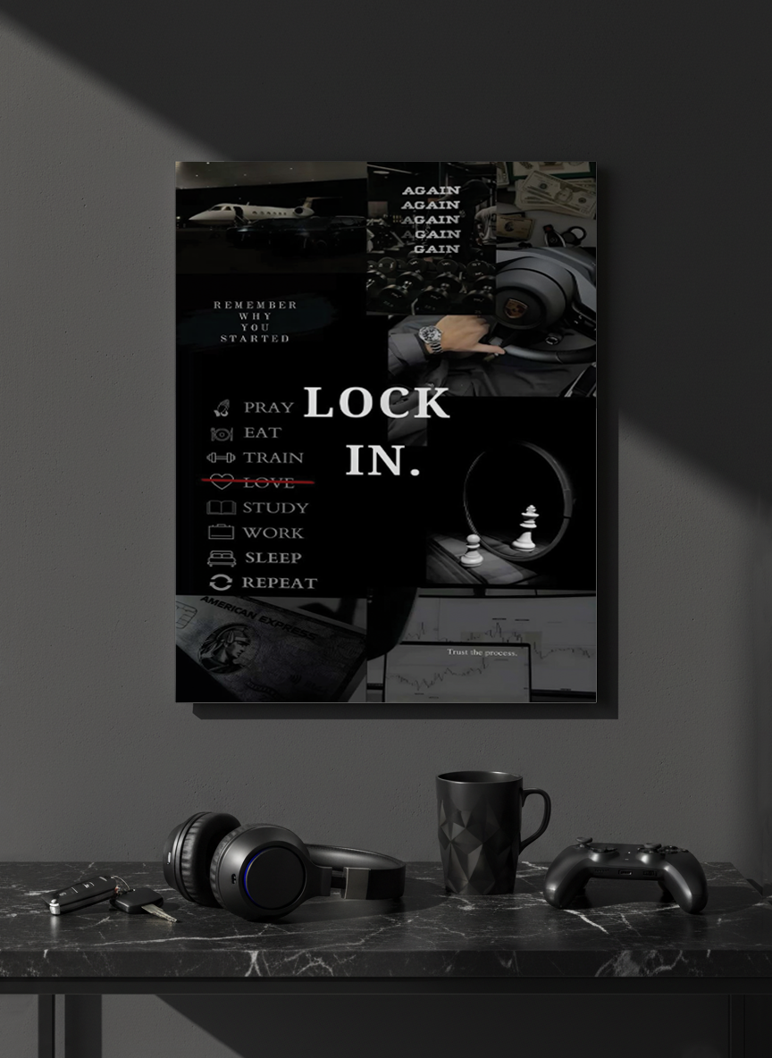 Printed 4K Ultra Gloss Metal Frame A3 Size | Lock In Mentality Print | 1.2mm Premium Thickness Wall Frame (12x18 Inches)