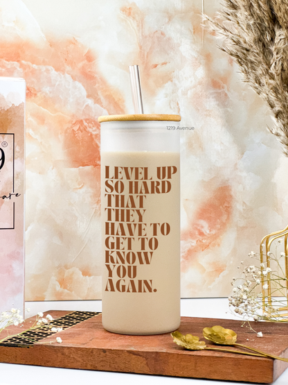 Frosted Grande Sipper 650ml| Level Up Print| 20oz Tall Tumbler with Straw and Lid