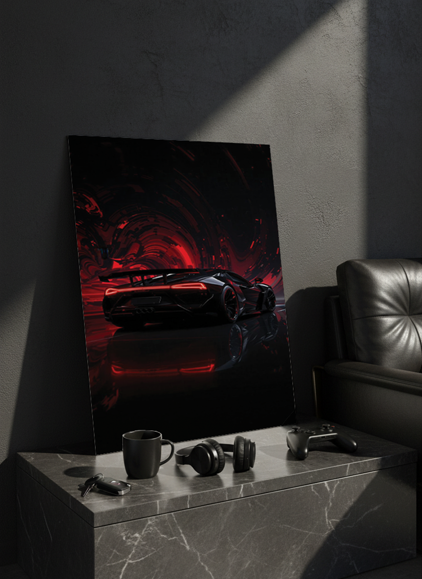 Printed 4K Ultra Gloss Metal Frame A3 Size | Midnight Redline Print | 1.2mm Premium Thickness Wall Frame (12x18 Inches)