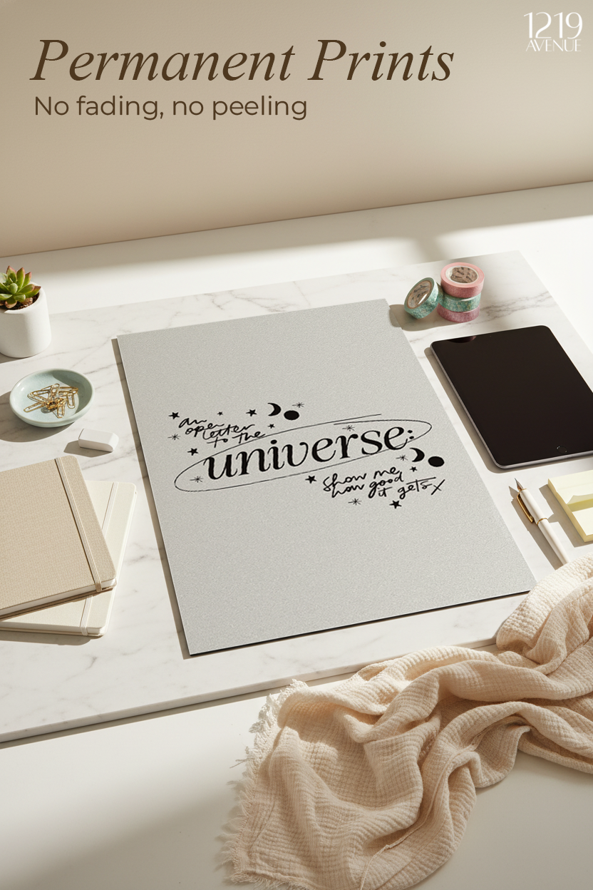 Printed 4K Ultra Gloss Metal Frame A3 Size | Trust the Universe Print | 1.2mm Premium Thickness Wall Frame (12x18 Inches)