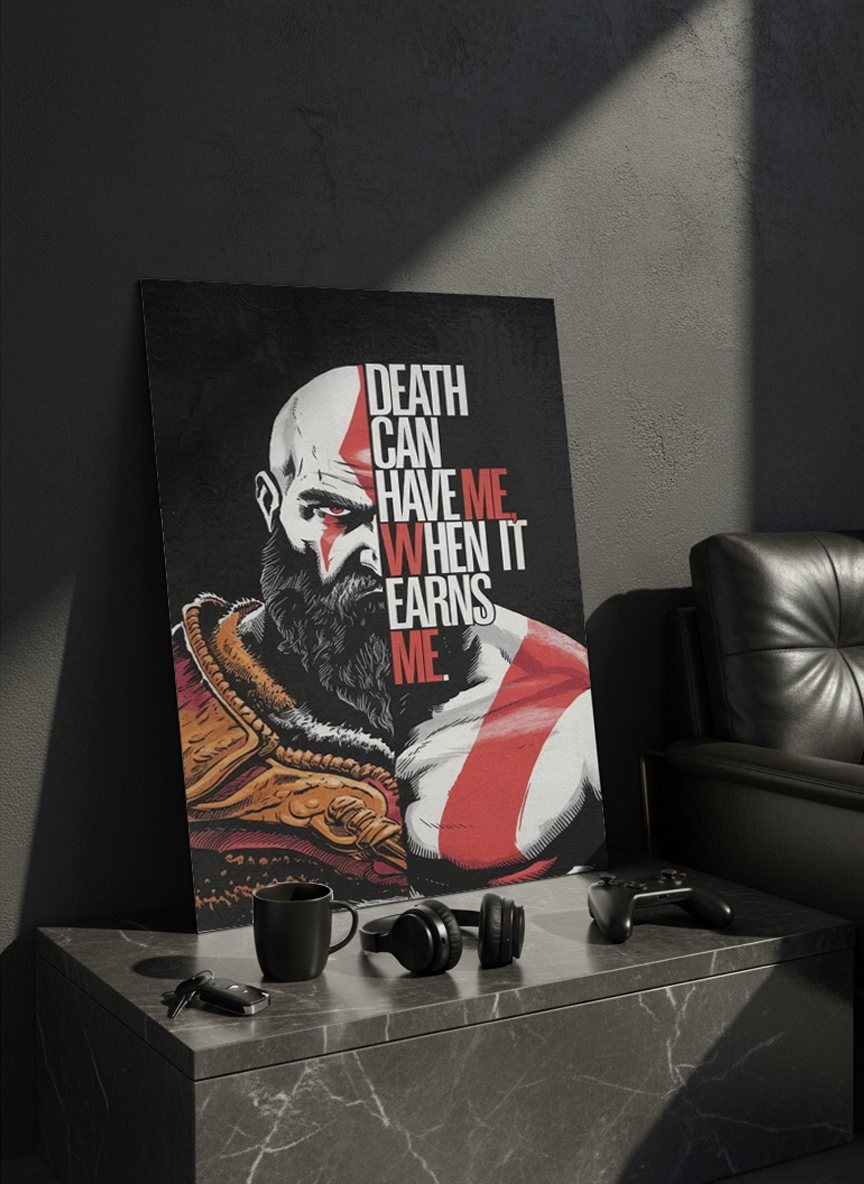Printed 4K Ultra Gloss Metal Frame A3 Size | Kratos Warrior Spirit Print | 1.2mm Premium Thickness Wall Frame (12x18 Inches)