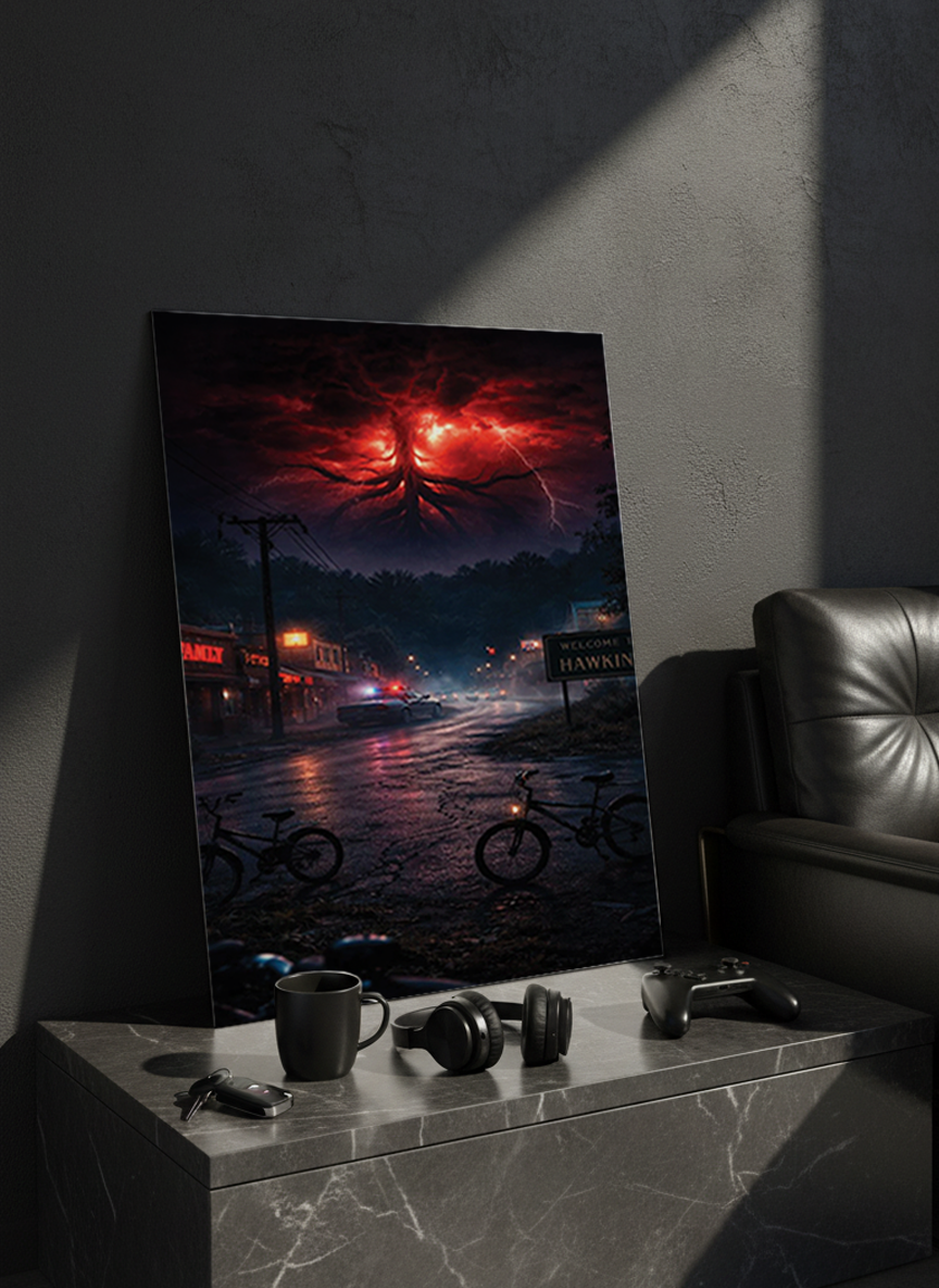 Printed 4K Ultra Gloss Metal Frame A3 Size | STRANGER THINGS-Unseen Layers Print | 1.2mm Premium Thickness Wall Frame (12x18 Inches)