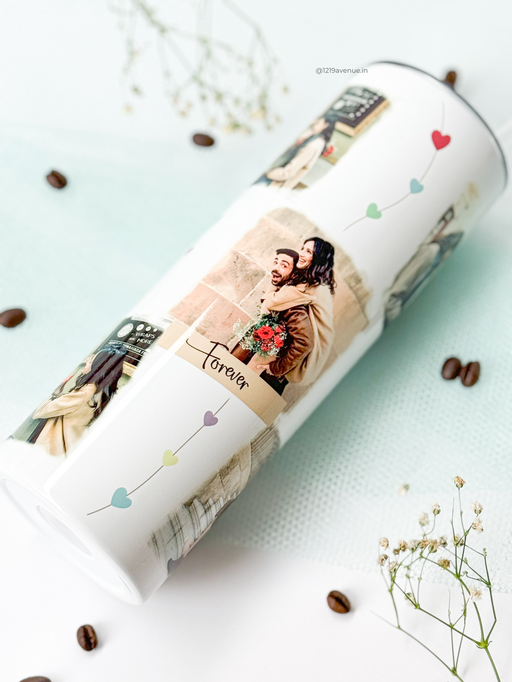 Personalized Colossal Tumbler 700ml with Straw | 6 Photo Collage Print | Double Walled Insulated Tumbler 7-8 hrs |Heart String