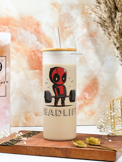 Frosted Grande Sipper 650ml| Deadpool Deadlift Print| 20oz Tall Tumbler with Straw and Lid