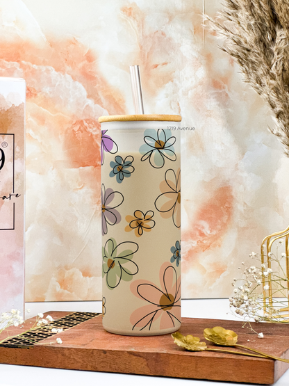 Frosted Grande Sipper 650ml| Floral Bliss Print| 20oz Tall Tumbler with Straw and Lid