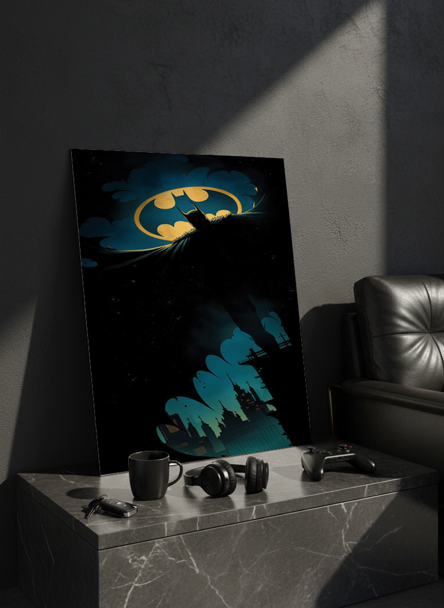 Printed 4K Ultra Gloss Metal Frame A3 Size | Dark Batman Print | 1.2mm Premium Thickness Wall Frame (12x18 Inches)