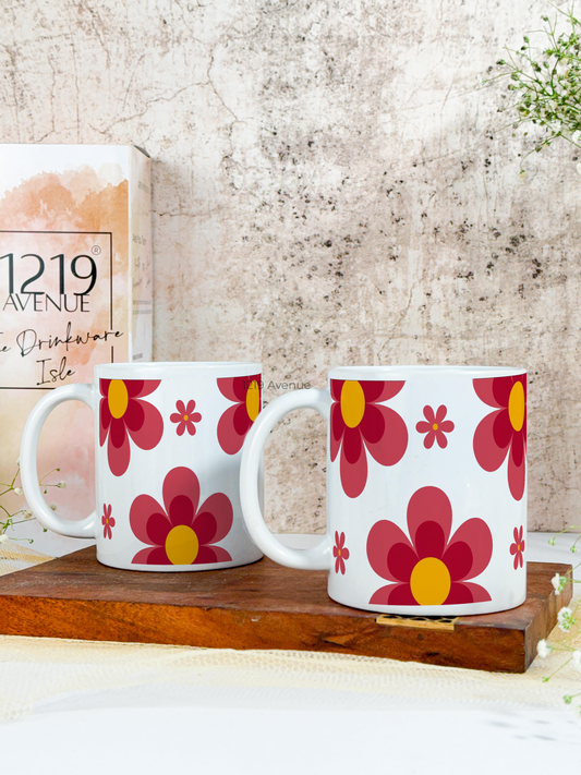 Ceramic White Mug 350ml | Retro Bloom | Pocket Picks Mugs