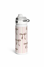 Lumi Insulated Premium Water Bottle 650ml – Soft Stripes & Bows Print | 12+ Hours Hot & Cold | 2-Way Lid