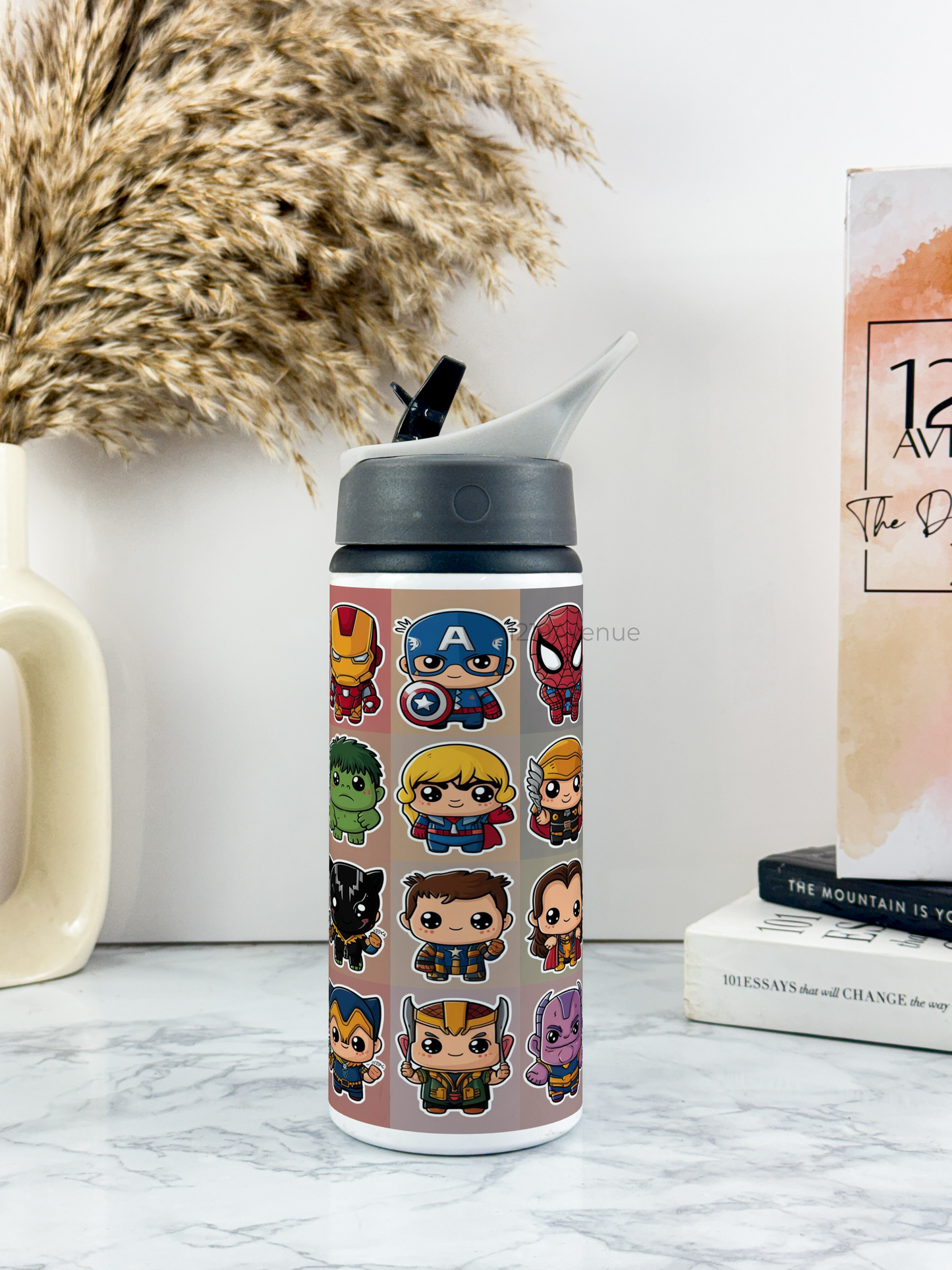 600ml Printed Fun-Sip Water Bottle | Marvelous Marvel Print | For Kids, School, Sports | Sipper Bottle with Carry Handle, Durable & Stylish