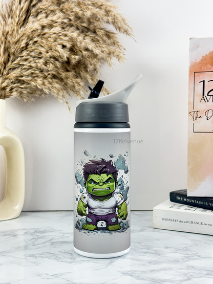 600ml Printed Fun-Sip Water Bottle | Cute Hulk Print | For Kids, School, Sports | Sipper Bottle with Carry Handle, Durable & Stylish