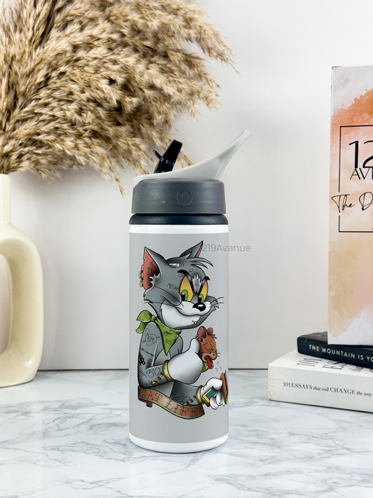 600ml Printed Fun-Sip Water Bottle | Tom Jerry Print | For Kids, School, Sports | Sipper Bottle with Carry Handle, Durable & Stylish