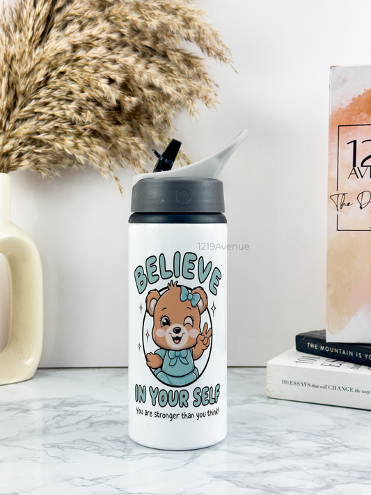 600ml Printed Fun-Sip Water Bottle | Believe In Yourself Print | For Kids, School, Sports | Sipper Bottle with Carry Handle, Durable & Stylish