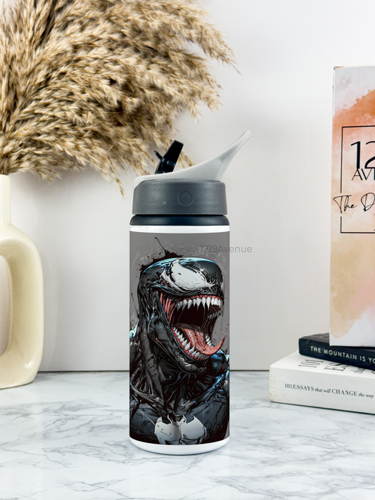 600ml Printed Fun-Sip Water Bottle | Venom Print | For Kids, School, Sports | Sipper Bottle with Carry Handle, Durable & Stylish