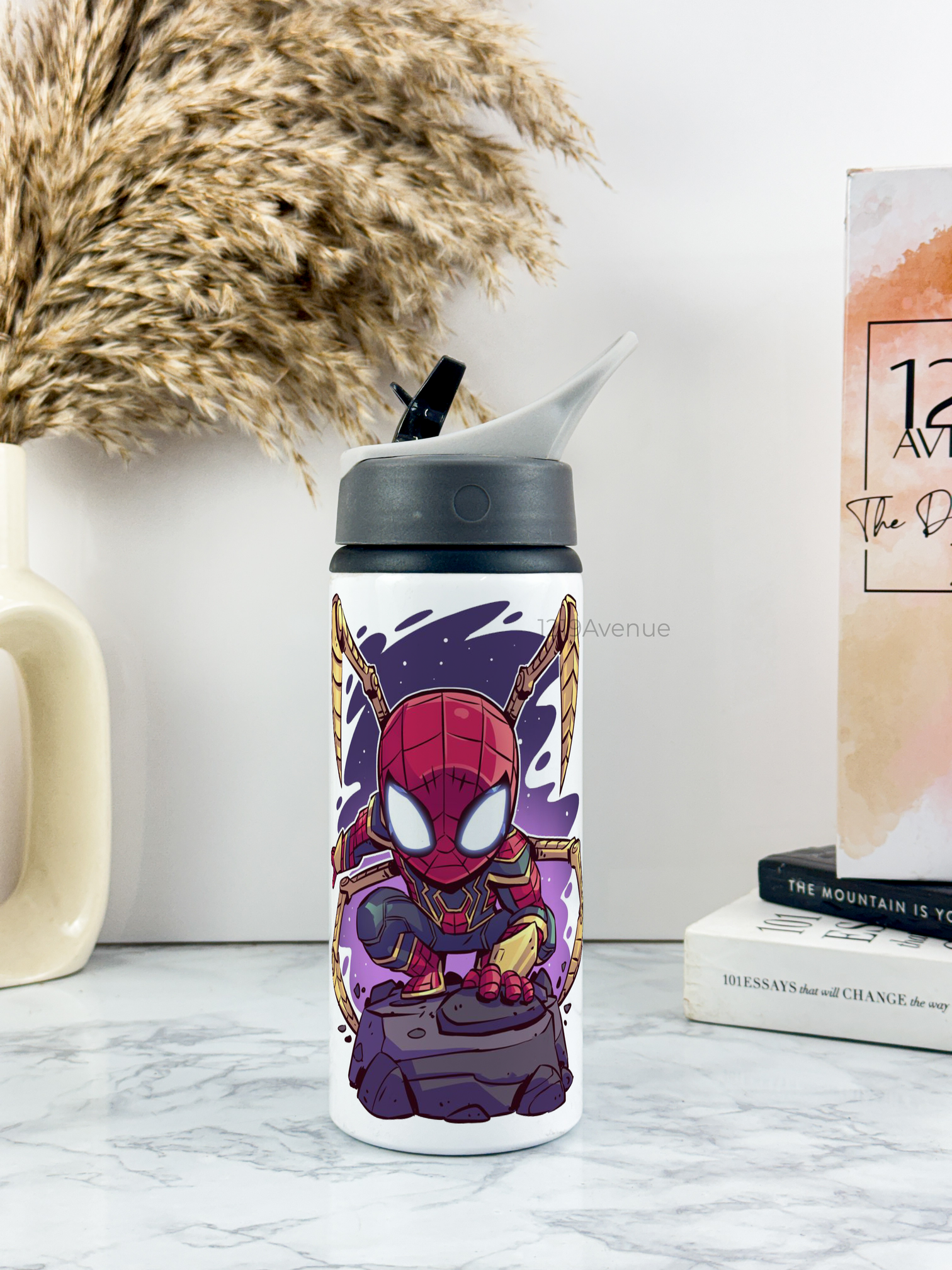 750mlPrinted Fun-Sip Water Bottle | Go Spidy Print | For Kids, School, Sports | Sipper Bottle with Carry Handle, Durable & Stylish
