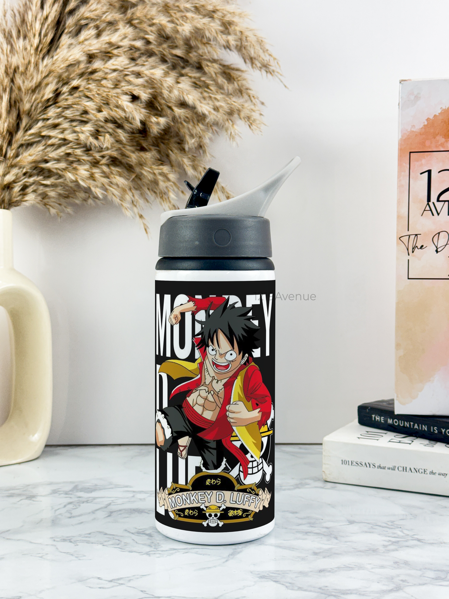 600ml Printed Fun-Sip Water Bottle | Cool Luffy Print | For Kids, School, Sports | Sipper Bottle with Carry Handle, Durable & Stylish