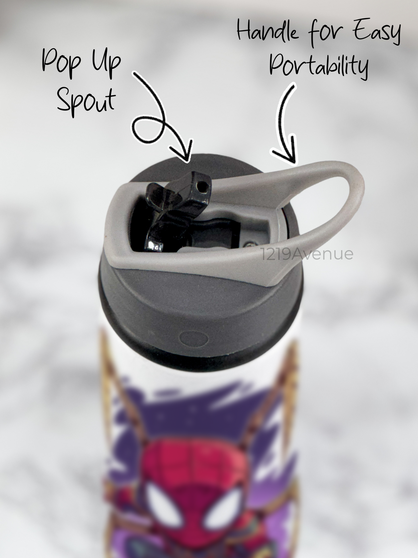 750mlPrinted Fun-Sip Water Bottle | Go Spidy Print | For Kids, School, Sports | Sipper Bottle with Carry Handle, Durable & Stylish